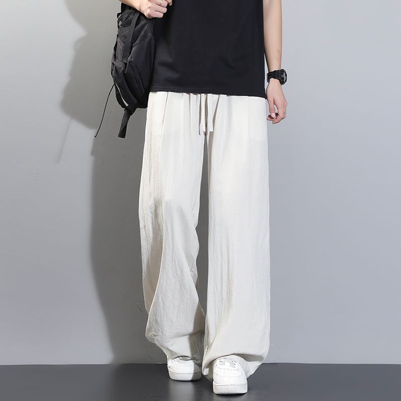 라이 경기 서울 주간 실크 아메리칸 남성 캐주얼 바지 봄 여름 새로운 도루 센스 루즈핏 스트레이트 캐주얼 조수 브랜드 와이드 레그 팬츠