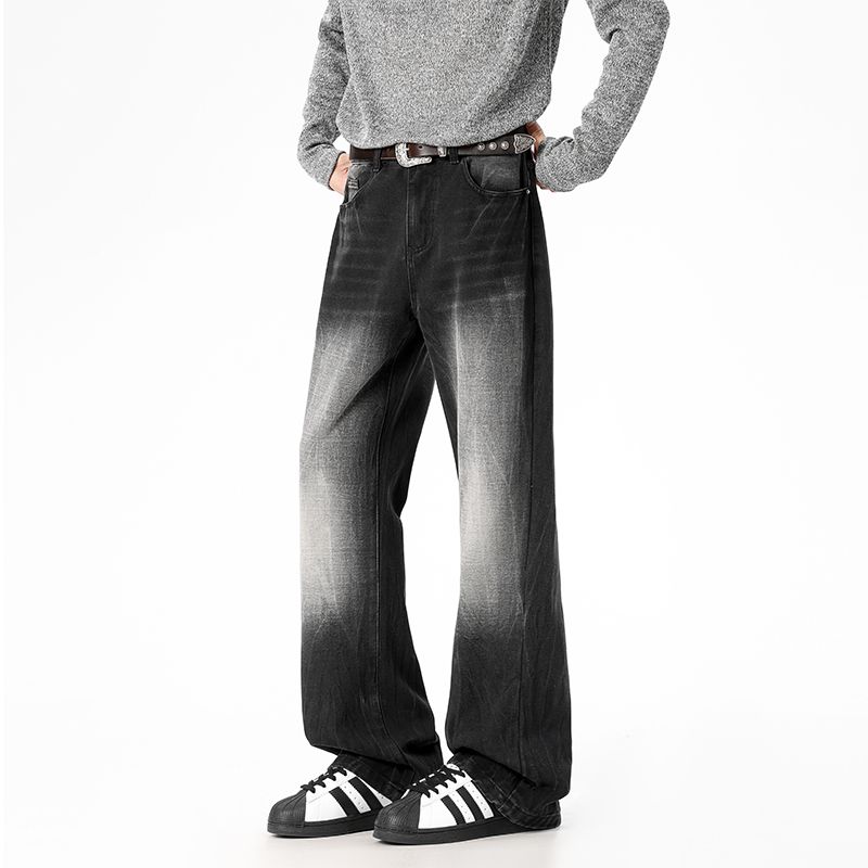 사계절 워시 물 바닥 청소 남성 청바지 레트로 항구 바람 루즈핏 스트레이트 트렌드 다용도 바지 와이드 레그 팬츠 긴 바지