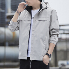 批发高级感<b class='q'>夹克</b><b class='q'>男士</b><b class='q'>外套</b>春秋连帽户外冲锋衣男痞帅美式休闲工装上衣
