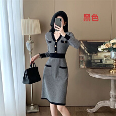批发小香风针织连衣裙女秋冬新款高级感气质收腰显瘦<b class='q'>通勤</b>外穿毛衣裙子