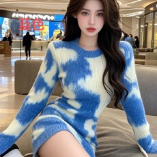 批发可盐少女潮ins包臀扎染秋冬长袖连衣裙<b class='q'>街头</b>修身性感炸街短裙