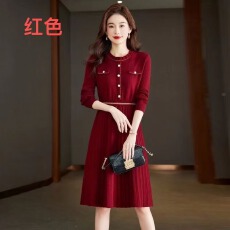 批发<b class='q'>中长款</b>小香风减龄设计小个子羊毛针织套头毛衣裙纯色百搭连衣裙秋