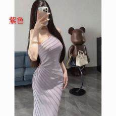 批发韩国气质斜肩冰丝连衣<b class='q'>裙</b>小心机欧美<b class='q'>夜店</b>辣妹纯欲系带不规则OL长<b class='q'>裙</b>