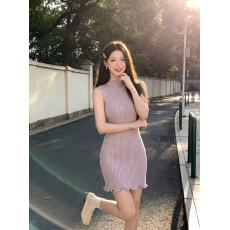 批发纯欲风半高领无袖针织背心<b class='q'>连衣裙</b>女夏季收腰包臀裙子气质粉色短群