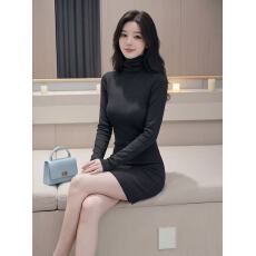 批发高领性感修身针织连衣裙秋冬女内搭打底裙气质显瘦包臀裙