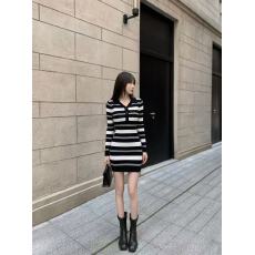 批发韩系V领撞色条纹针织连衣裙女收腰显瘦包臀短裙纯欲辣妹内搭打底