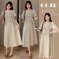 批发实拍 新款2025法式洋气时尚重工刺绣夏季孕妇装连衣裙