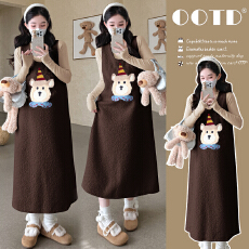 批发实拍新款 <b class='q'>秋</b>冬2025洋气法式辣妈俏皮减龄开叉背心裙孕妇装两件套