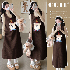 批发实拍新款 秋冬2025洋气法式辣妈俏皮减龄开叉<b class='q'>背心裙</b>孕妇装两件套