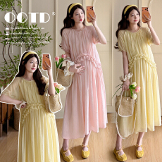 批发新款实拍 <b class='q'>夏</b>季2026慵懒风简约设计款法式辣妈孕妇连衣裙