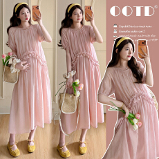 批发新款实拍 <b class='q'>夏</b>季2026慵懒风简约设计款法式辣妈孕妇连衣裙