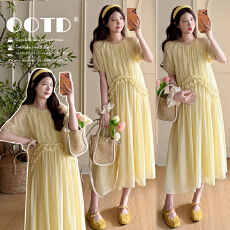 批发新款实拍 <b class='q'>夏</b>季2026慵懒风简约设计款法式辣妈孕妇连衣裙