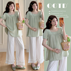 批发2026<b class='q'>夏</b>季新款实拍法式方领洋气短袖小衫孕妇装大码女装