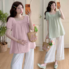 批发2026<b class='q'>夏</b>季新款实拍法式方领洋气短袖小衫孕妇装大码女装