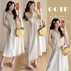 新款实拍 夏季洋气穿搭高级感显瘦减龄镂空吊带孕妇裙套装