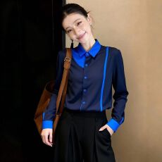 批发港式职业通勤风小众别致宝蓝色长袖<b class='q'>开衫</b>女2026春季新款百搭上衣潮