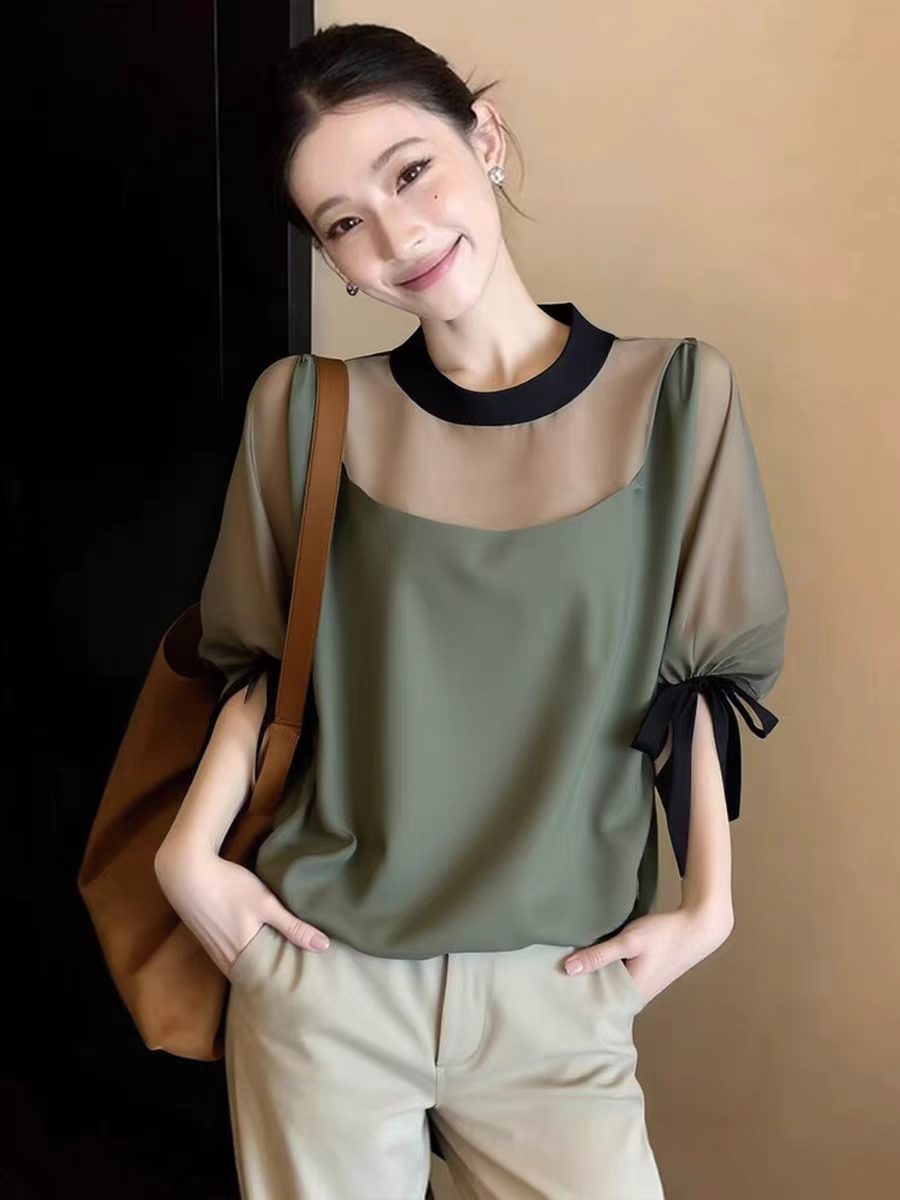 일본식 국경 간 2026 신제품 여름 한국 라운드 넥 두 개의 슬리브 스트랩 중간 소매 맨위