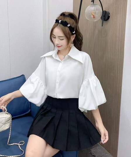 유럽과 미국 스타일 고급 센스 거품 소매 여성 셔츠 여름 루즈핏 슬림해 보이는 디자인 센스 작은 대중 다용도 캐주얼 맨위 트렌디