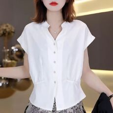 批发<b class='q'>时尚</b>v领短袖<b class='q'>T</b><b class='q'>恤</b>女2026夏季新款气质洋气百搭小衫显瘦纯色<b class='q'>衬衫</b>上衣