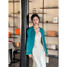 批发Ti提提新中式设计感国风双面双色花萝<b class='q'>外套</b>真丝长袖上衣<b class='q'>连衣裙</b>套装