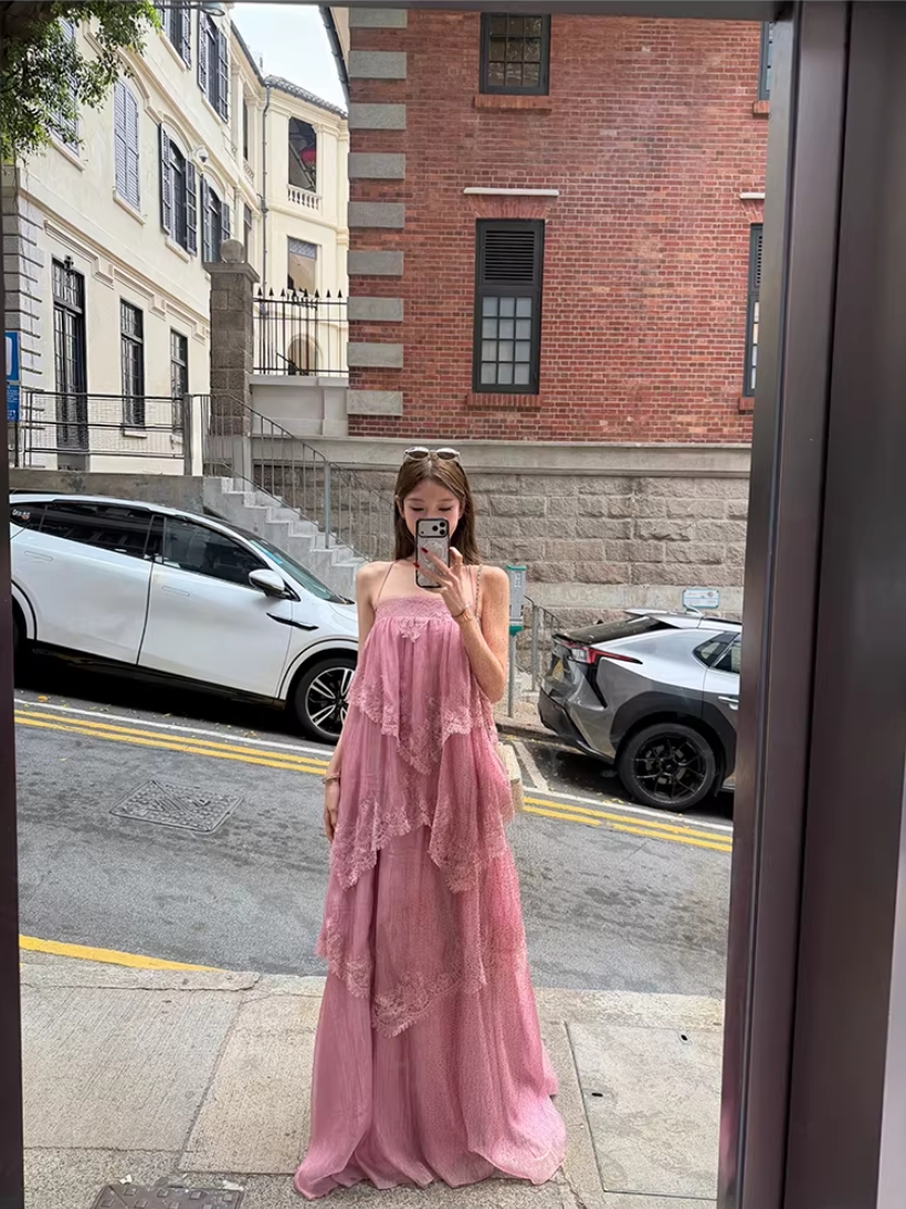 yangzifan aje 슬립 여성 드레스 봄 여름 큰 진자 다중 레이어 디자인 고급 센스 케이크 드레스 롱 스커트