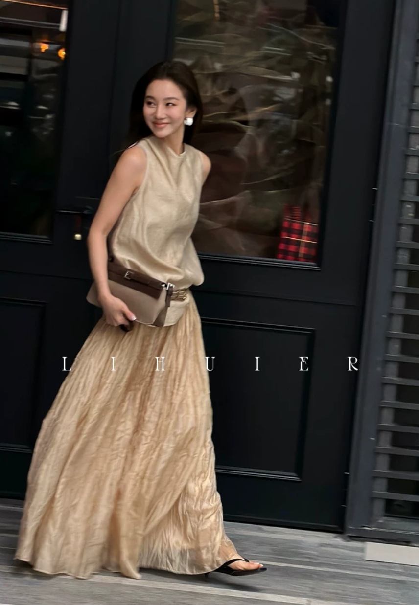 lihuier 리 후이 어린이 안개 에 찾는 중 빛 주간 실크 폴 제인 바람 셔츠 민소매 조끼 여성 프랑스식 흔들다 칼라 맨위