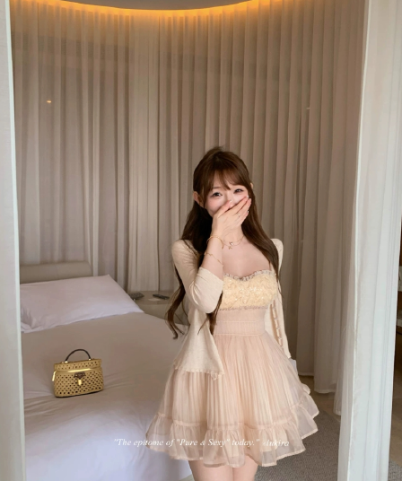 lukira 제나라 꿈 니산 무거운 작업 구슬 조각 Tulle 슬립 여성 드레스 봄 여름 허리 수축 한 마디 미니 스커트
