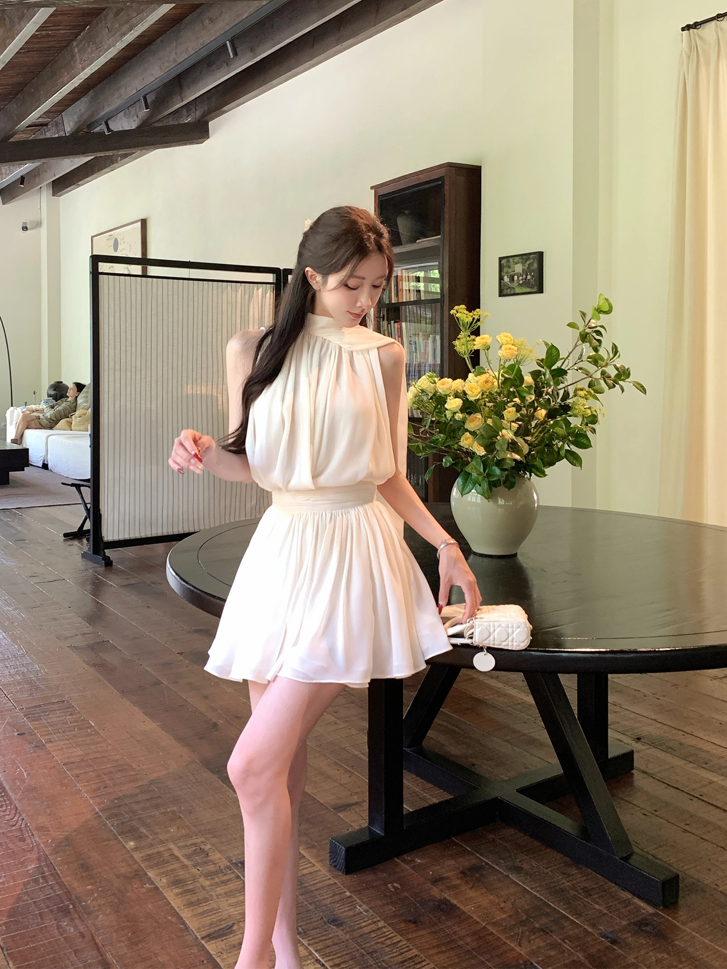 solo 폭발 폭발 달빛 여신 프랑스식 품격 리본 행침 목 드레스 고급 센스 행침 목 반 스커트 세트 여성