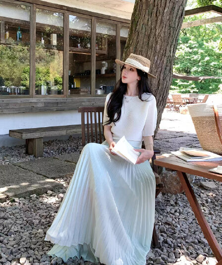 solo 폭발 폭발 낭만주의 혁명 파란색 압력 주름 플리츠 스커트 여성 세 하우스 바람 무거운 작업 허리밴드 도루 센스 반신 스커트