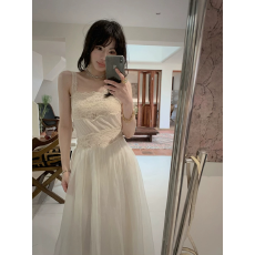 批发/古早感礼服裙轻凉全真丝重工法式复古系带蕾丝连衣裙夏
