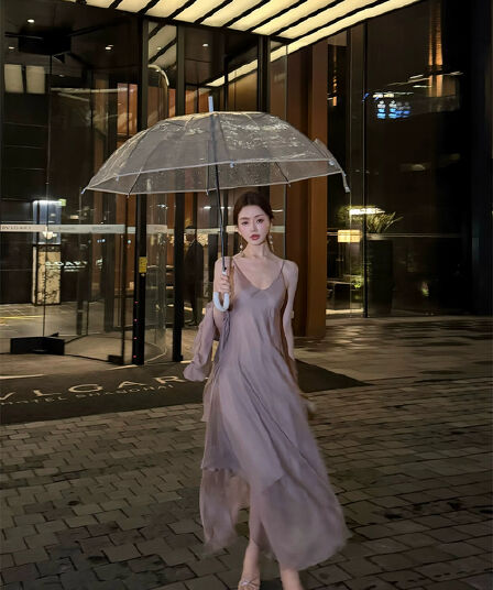 펭 급여 잉 황혼 연기 루오 여성 드레스 여름 고급 품격 슬립 치마 숄 스카프
