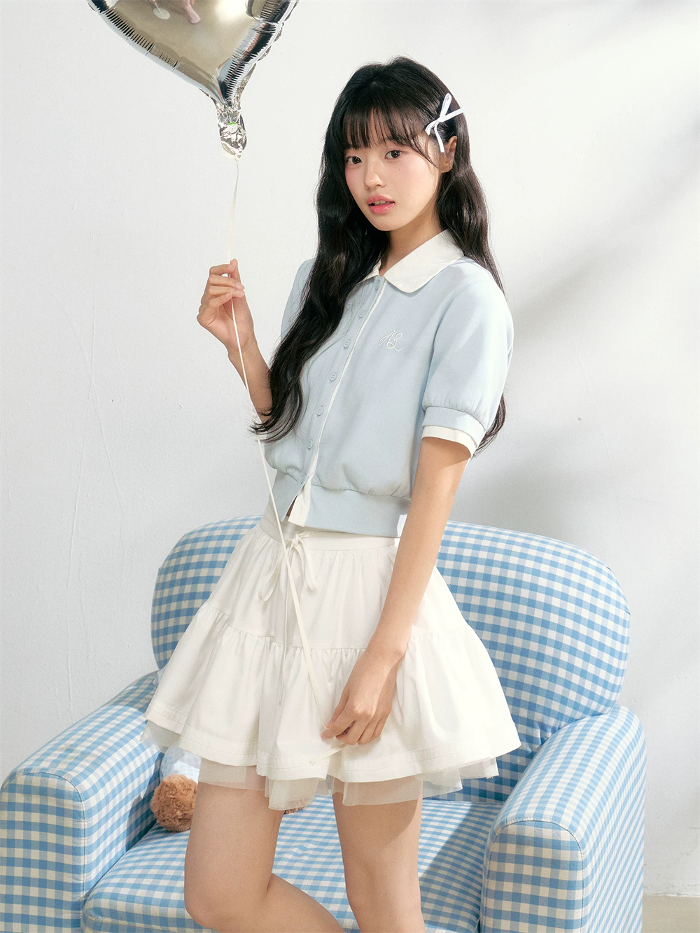 nangoon 베이비 칼라 배색 페이크 레이어드 맨위 봄 여름 새로운 다용도 디자인 센스 여성 작은 대중 품격