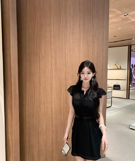 jill 대 자매 일상 좋은 착용 tie dress 한 부서 높음 지혜 센스 작은 날다 소매 허리 수축 드레스