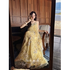 批发三吉黑花【万朵】新中式极繁珠绣提花<b class='q'>连衣裙</b>子女夏日绝美吊带长裙
