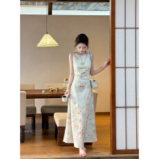 批发早寻 李慕婉[荔枝草莓]面料收腰显瘦旗袍连衣裙女夏复古裙子