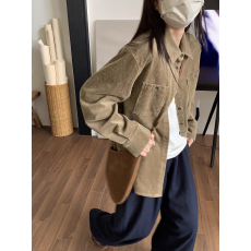 批发NIZONDAYS 25AW02  极简做旧成衣水洗灯芯绒加厚 保暖衬衫<b class='q'>上衣</b>女~