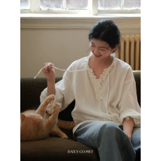 DC福利回馈款 春日小调 花边领提花肌理全棉长袖轻薄 衬衫上衣女