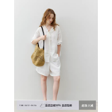 批发「知昼Lound」简约两件套70%天丝V领衬衫女夏季新款落肩短袖上衣