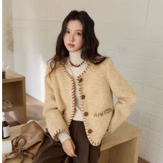 批发轻复古肌理感绵羊毛小香风毛呢外套女2025<b class='q'>秋</b>冬新款加厚设计感大衣