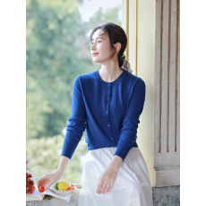 批发法式复古宝蓝色针织小<b class='q'>开衫</b>短款收腰显瘦薄毛衣外套女秋季氛围上衣