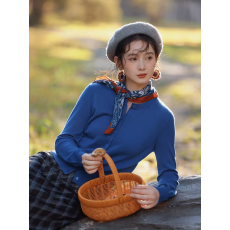 批发复古宝蓝色针织<b class='q'>开衫</b>女早秋短款小个子温柔软糯外搭毛衣外套