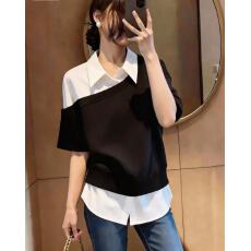 批发假两件<b class='q'>衬衫</b>拼接短袖卫衣女款夏季大码胖mm显瘦polo领<b class='q'>T</b><b class='q'>恤</b>上衣