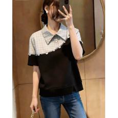 批发假两件<b class='q'>衬衫</b>拼接短袖上衣女款大码女装胖妹妹显瘦polo领<b class='q'>T</b><b class='q'>恤</b>女