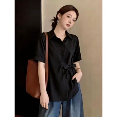 批发大码女装2026<b class='q'>夏</b>季新款显瘦遮肚子法式上衣胖妹妹收腰藏肉短袖衬衫