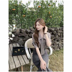 批发【薄雾春日】春季新款韩系高级感气质条纹系带长袖衬衫