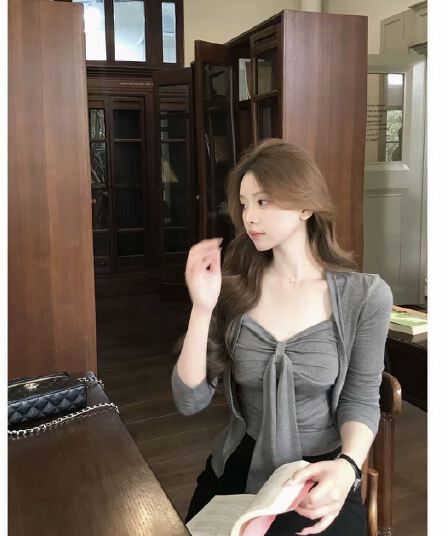 파리 오래된 꿈 봄 새로운 니트 오픈 가디건 튜브탑 나비 매듭 인사이드 가져 가라. 투피스 세트
