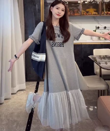 여름 알파벳 패치워크 티셔츠 치마