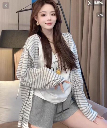 느긋한 바람 스트라이프 후드 자외선 차단 오픈 가디건 여성 코트 여름 2025 새로운 루즈핏 외부 가져 가라. 모자 셔츠 고급 맨위