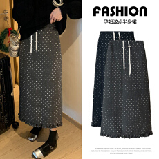 批发孕妇新款韩系加厚秋冬波点半身裙小众设计感木耳边直筒高腰显瘦