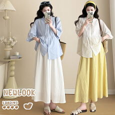 批发实拍现huo~孕妇2026春夏棉麻小清新<b class='q'>娃娃</b>衫+抽绳高腰淡黄色半身<b class='q'>裙</b>